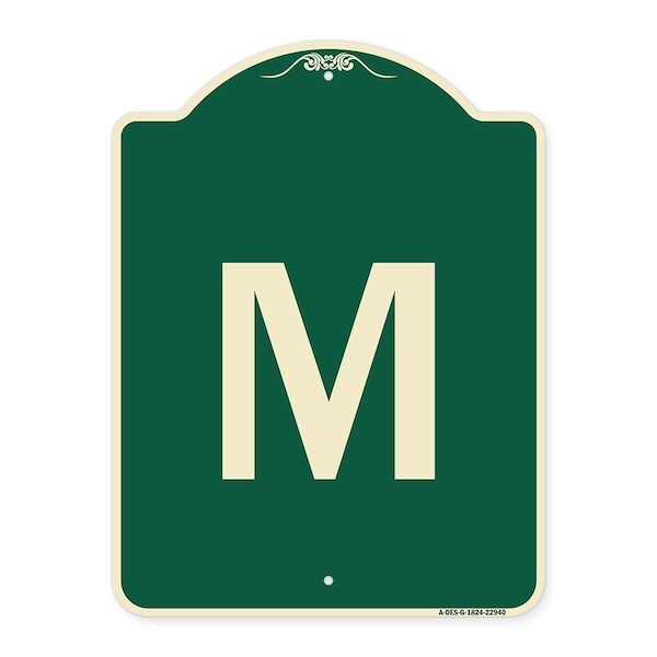 Signmission Designer Series Sign W/ Letter M, Green & Tan Heavy-Gauge Aluminum Sign, 24" x 18", G-1824-22940 A-DES-G-1824-22940 - main